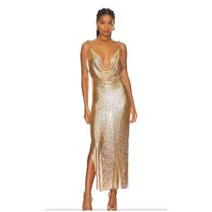 Lovers + Friends | Dresses | Lovers And Friends Sascha Dress Goldmetal Chainmail  Maxi Sz Xs Revolve 328 | Poshmark